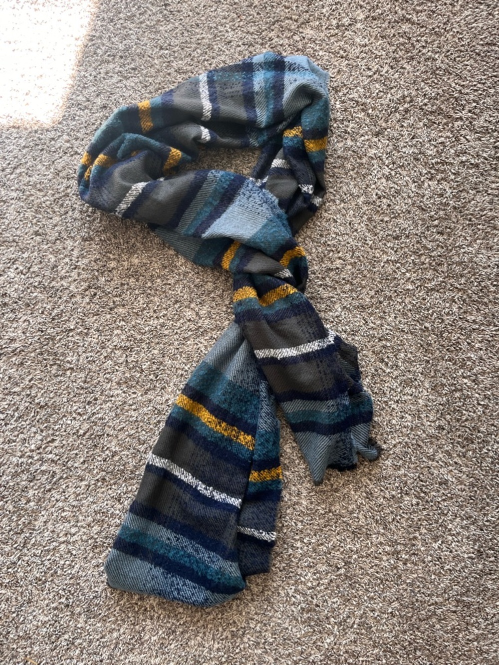 Striped Knit Scarf in Teal, Navy & Mustard